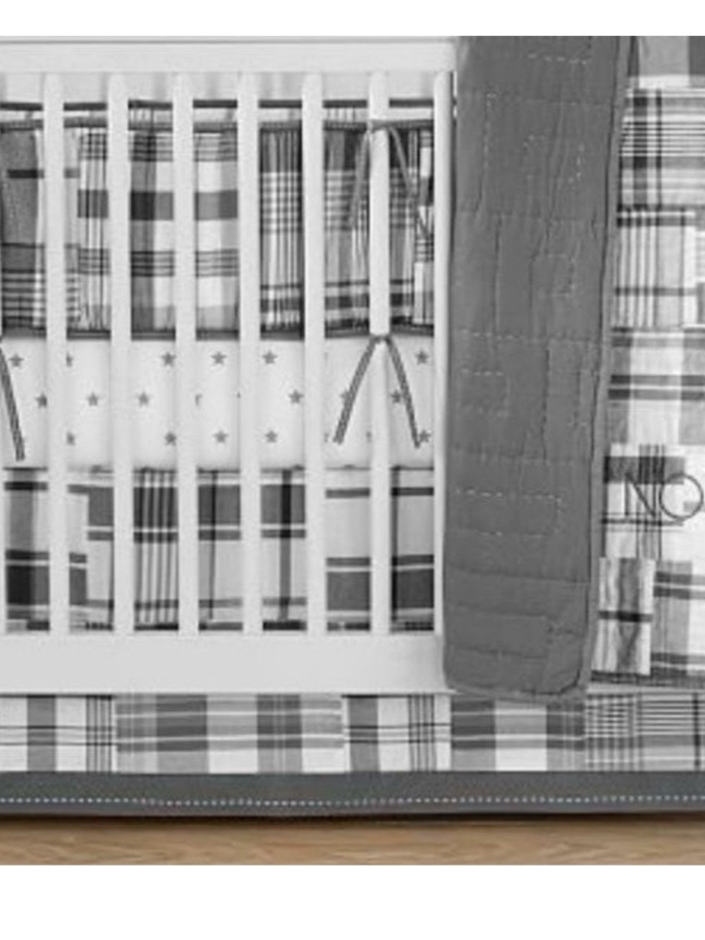 POTTERY BARN KIDS GRAY WHITE MADRAS CRIB SKIRT